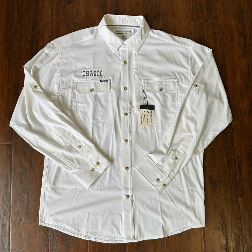 PONCHO The Iceman Shirt White Magnetic Pockets Chasco Long Sleeve NWT
